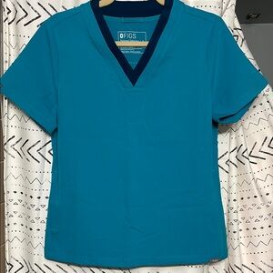 FIGS Limited Edition Oran Slim V-Neck Top - Teal